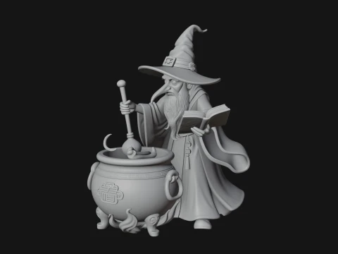 Wizard with Cauldron Statue Design 1 - 3D Print Model 3D Print Model