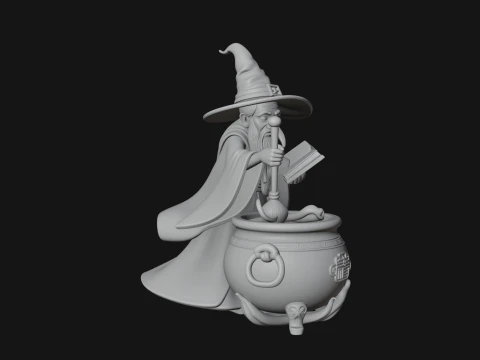 Wizard with Cauldron Statue Design 1 - 3D Print Model 3D Print Model