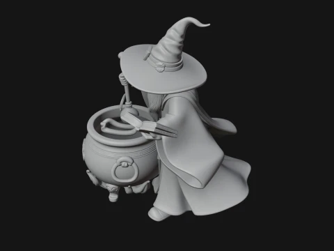 Wizard with Cauldron Statue Design 1 - 3D Print Model 3D Print Model