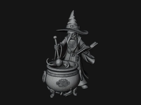 Wizard with Cauldron Statue Design 1 - 3D Print Model 3D Print Model