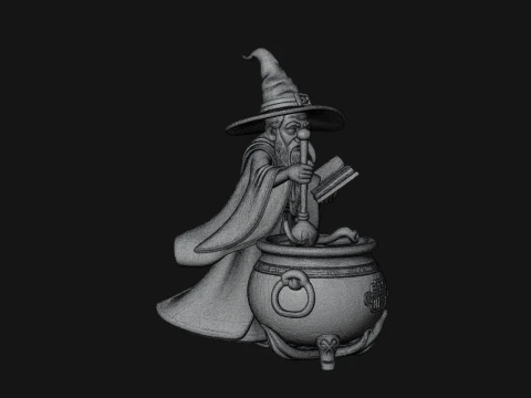 Wizard with Cauldron Statue Design 1 - 3D Print Model 3D Print Model