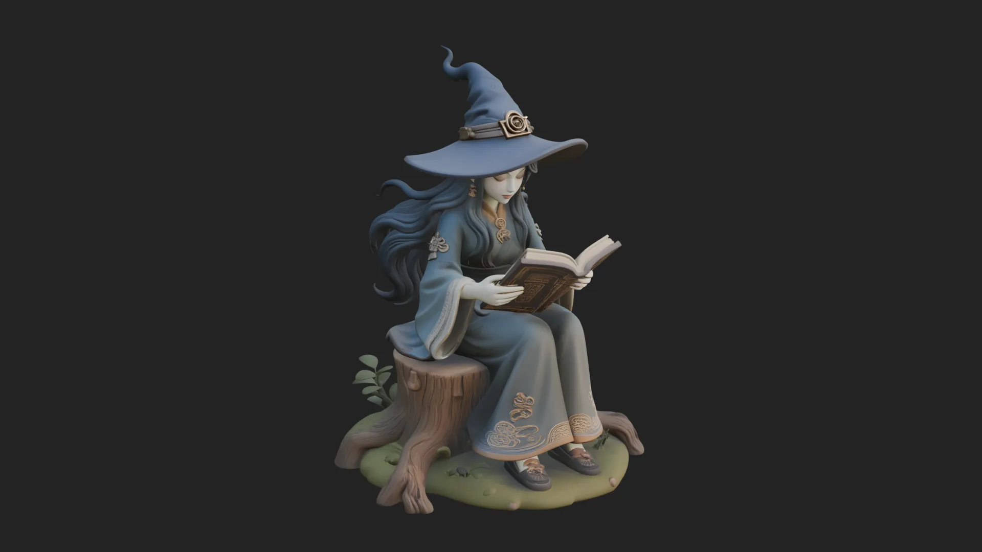 Witch Reading a Book Statue Design 1 - 3D Print Model 3D Print Model .c4d .max .obj .3ds .fbx .stl .blend 