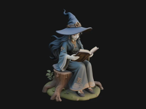Witch Reading a Book Statue Design 1 - 3D Print Model Modelo de Impressão 3D