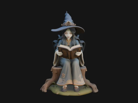 Witch Reading a Book Statue Design 1 - 3D Print Model 3D Print Model