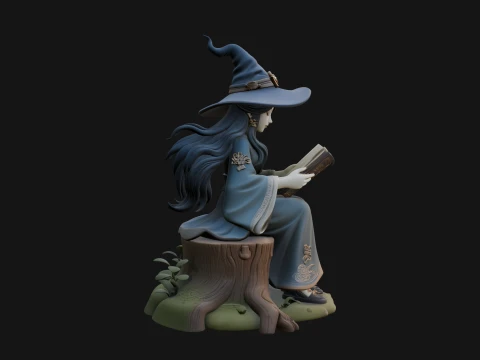 Witch Reading a Book Statue Design 1 - 3D Print Model 3D Print Model