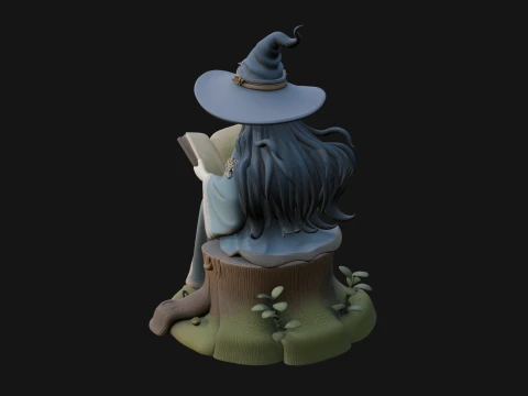 Witch Reading a Book Statue Design 1 - 3D Print Model 3D Print Model