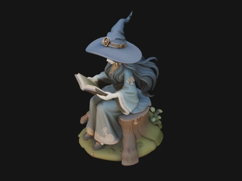 Witch Reading a Book Statue Design 1 - 3D Print Model 3D Print Model