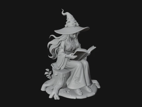 Witch Reading a Book Statue Design 1 - 3D Print Model 3D Print Model
