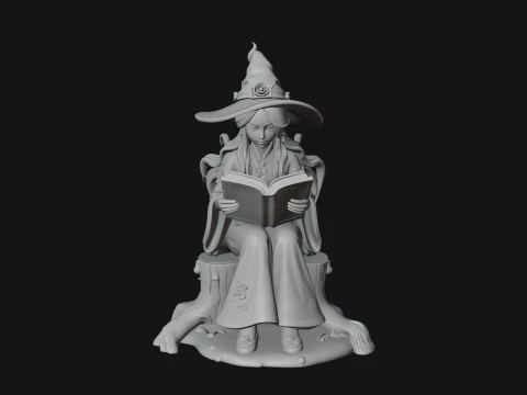Witch Reading a Book Statue Design 1 - 3D Print Model 3D Print Model