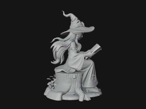 Witch Reading a Book Statue Design 1 - 3D Print Model 3D Print Model