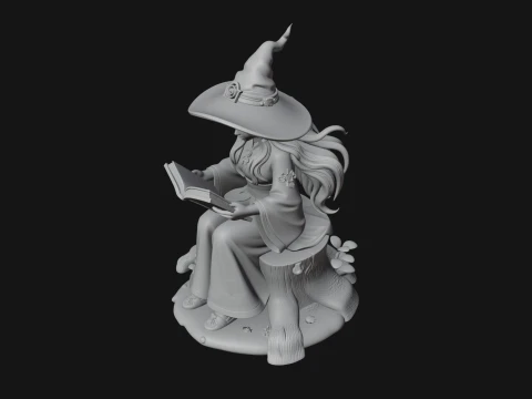 Witch Reading a Book Statue Design 1 - 3D Print Model 3D Print Model