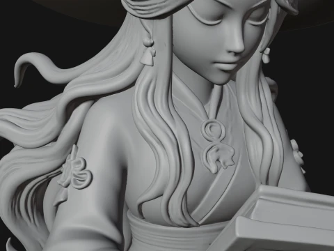 Witch Reading a Book Statue Design 1 - 3D Print Model 3D Print Model