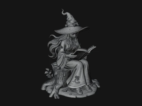 Witch Reading a Book Statue Design 1 - 3D Print Model 3D Print Model