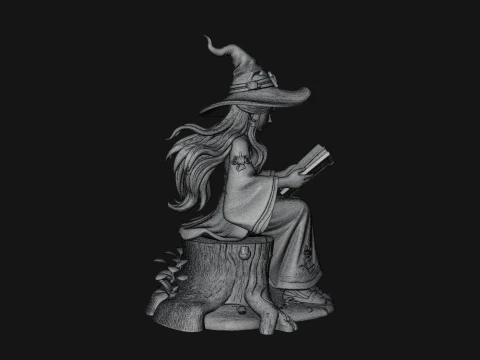 Witch Reading a Book Statue Design 1 - 3D Print Model 3D Print Model