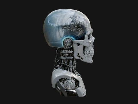 Cyborg Skull Bust Statue Design 2 - 3D Print Model 3D Print Model