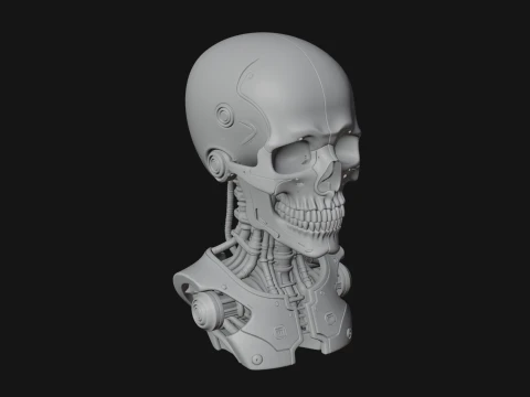 Cyborg Skull Bust Statue Design 2 - 3D Print Model 3D Print Model