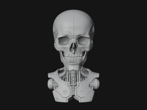 Cyborg Skull Bust Statue Design 2 - 3D Print Model 3D Print Model