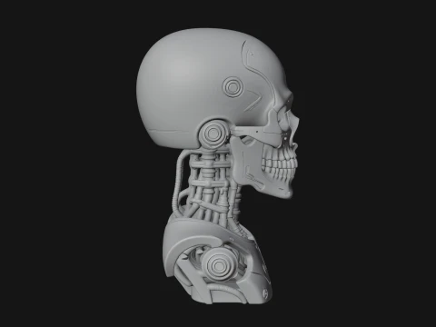 Cyborg Skull Bust Statue Design 2 - 3D Print Model 3D Print Model