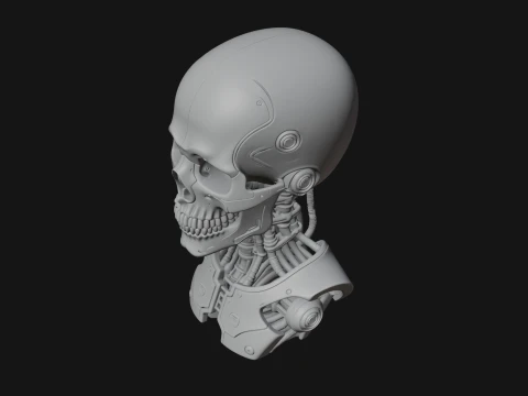 Cyborg Skull Bust Statue Design 2 - 3D Print Model 3D Print Model