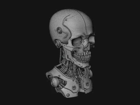 Cyborg Skull Bust Statue Design 2 - 3D Print Model 3D Print Model