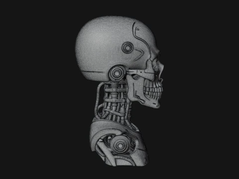 Cyborg Skull Bust Statue Design 2 - 3D Print Model 3D Print Model