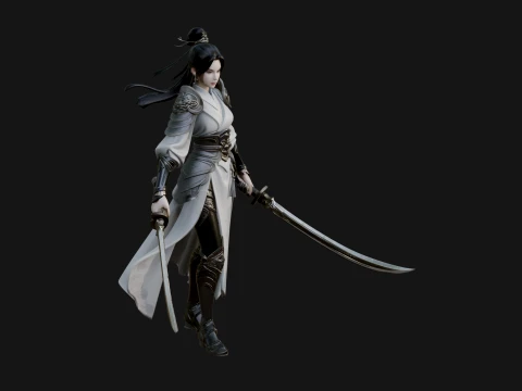 Chinese Swordswoman Statue Design 2 - 3D Print Model 3D Print Model