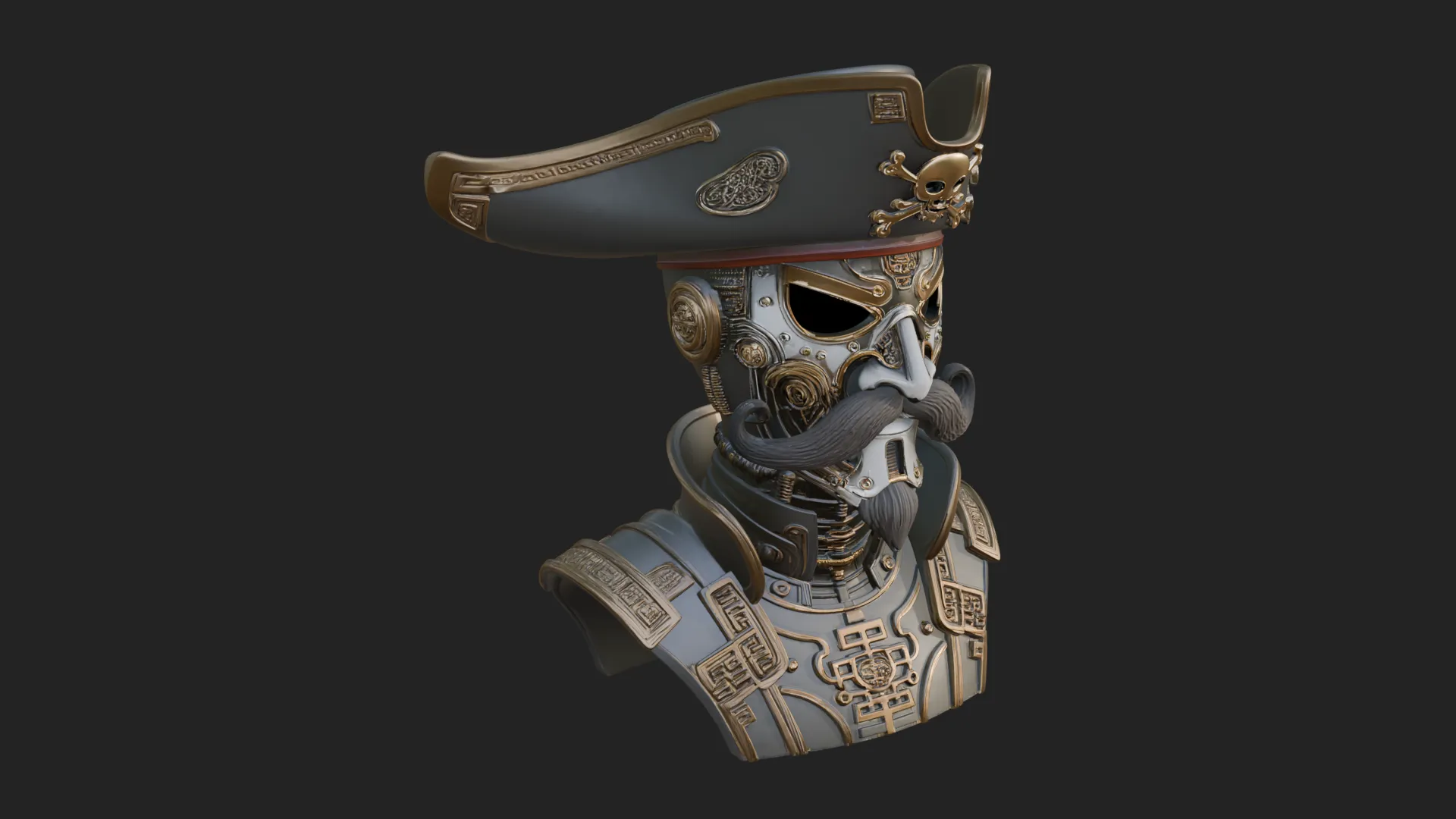 Steampunk Pirate Captain Bust Statue Design 1 - 3D Print Model 3D Print Model .c4d .max .obj .3ds .fbx .stl .blend 