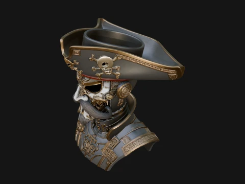 Steampunk Pirate Captain Bust Statue Design 1 - 3D Print Model 3D Print Model