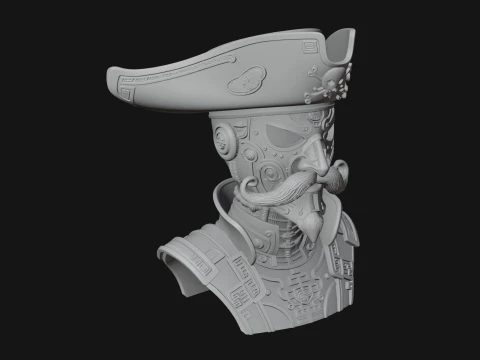 Steampunk Pirate Captain Bust Statue Design 1 - 3D Print Model 3D Print Model