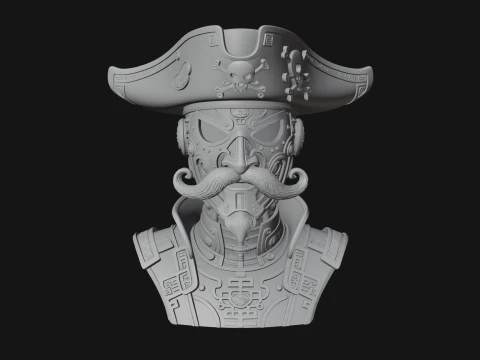 Steampunk Pirate Captain Bust Statue Design 1 - 3D Print Model 3D Print Model