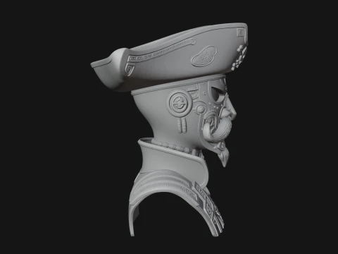 Steampunk Pirate Captain Bust Statue Design 1 - 3D Print Model 3D Print Model