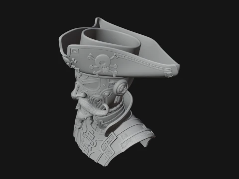 Steampunk Pirate Captain Bust Statue Design 1 - 3D Print Model 3D Print Model