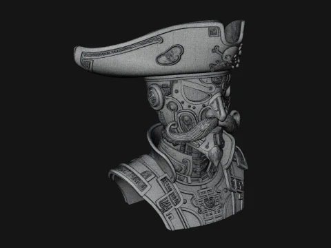Steampunk Pirate Captain Bust Statue Design 1 - 3D Print Model 3D Print Model