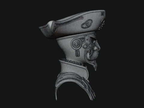 Steampunk Pirate Captain Bust Statue Design 1 - 3D Print Model 3D Print Model