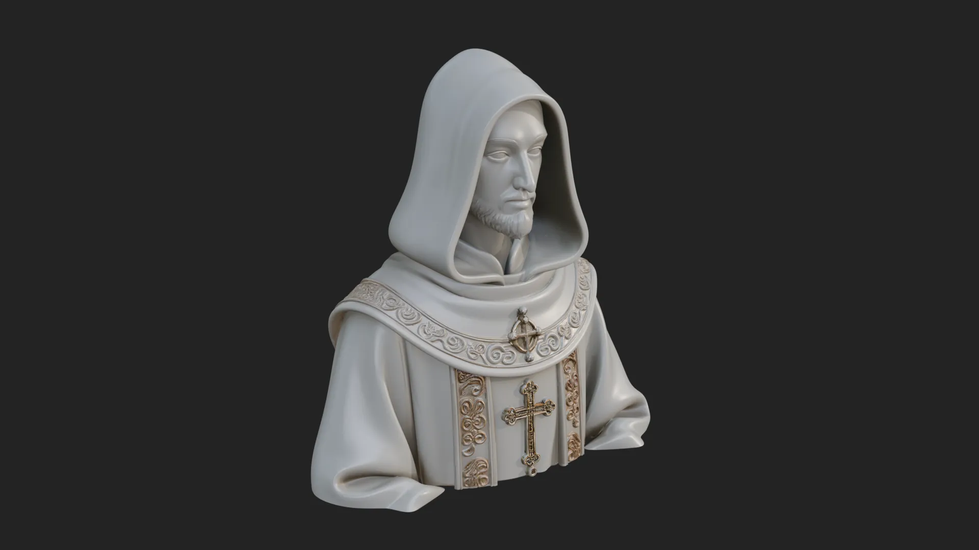 Hooded Monk Bust Statue Design 1 - 3D Print Model 3D Print Model .c4d .max .obj .3ds .fbx .stl .blend 