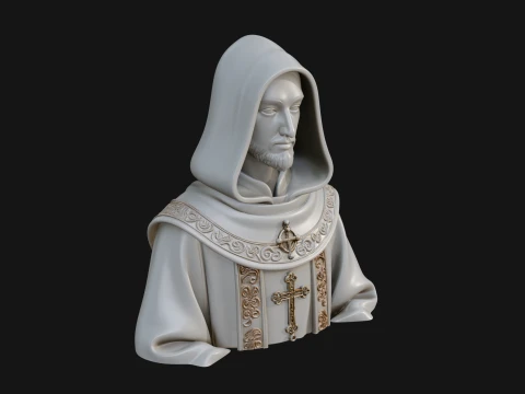 Hooded Monk Bust Statue Design 1 - 3D Print Model 3D Druckmodell