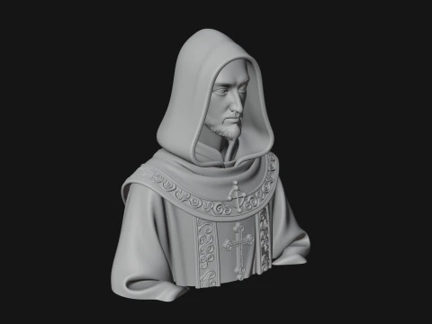 Hooded Monk Bust Statue Design 1 - 3D Print Model 3D Print Model