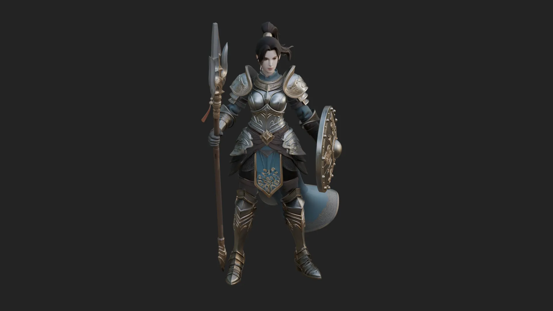 Woman Knight with Spear Statue Design 2 - 3D Print Model 3D Print Model .c4d .max .obj .3ds .fbx .stl .blend 