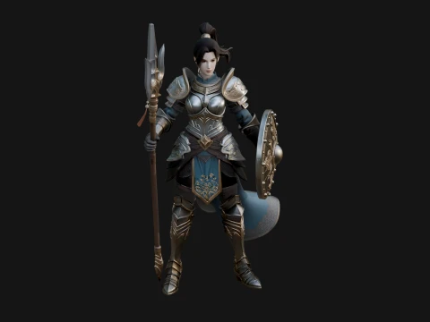 Woman Knight with Spear Statue Design 2 - 3D Print Model 3D Print Model