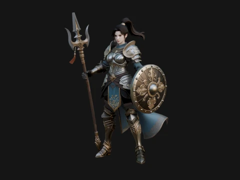 Woman Knight with Spear Statue Design 2 - 3D Print Model 3D Print Model