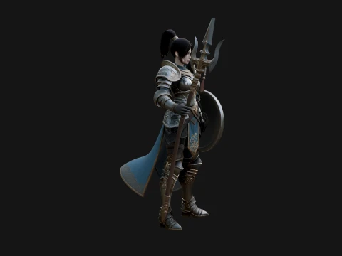 Woman Knight with Spear Statue Design 2 - 3D Print Model 3D Print Model