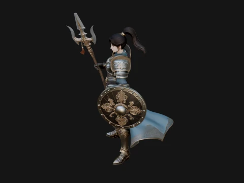 Woman Knight with Spear Statue Design 2 - 3D Print Model 3D Print Model