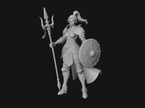 Woman Knight with Spear Statue Design 2 - 3D Print Model 3D Print Model