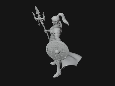 Woman Knight with Spear Statue Design 2 - 3D Print Model 3D Print Model
