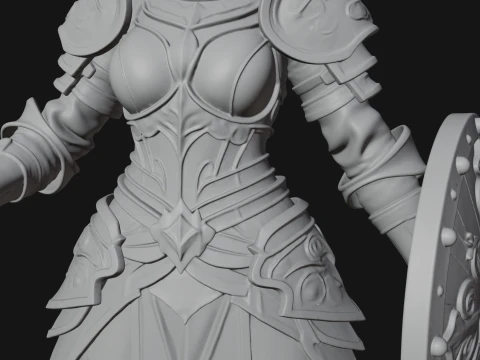 Woman Knight with Spear Statue Design 2 - 3D Print Model 3D Print Model