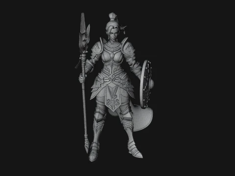 Woman Knight with Spear Statue Design 2 - 3D Print Model 3D Print Model
