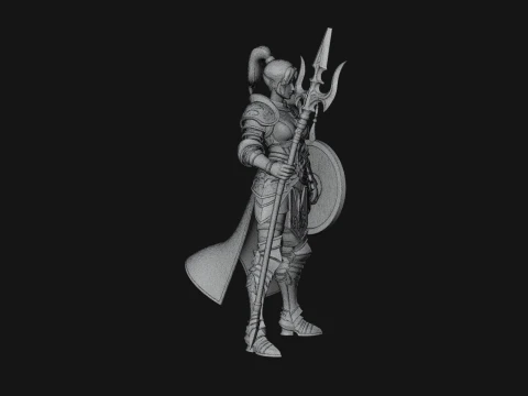 Woman Knight with Spear Statue Design 2 - 3D Print Model 3D Print Model