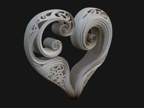 Ornate Swirling Heart Statue Design 1 - 3D Print Model 3D Print Model