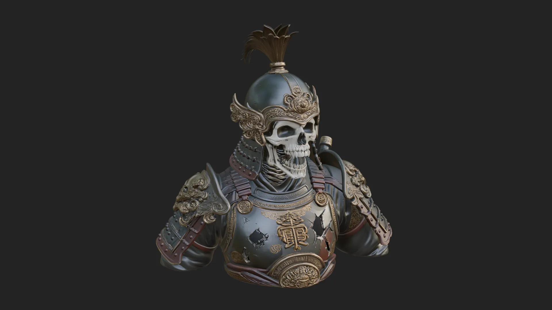 Skull Samurai Bust Statue Design 2 - 3D Print Model 3D Print Model .c4d .max .obj .3ds .fbx .stl .blend 