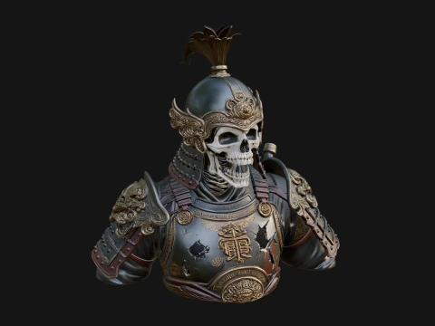 Skull Samurai Bust Statue Design 2 - 3D Print Model 3D Print Model